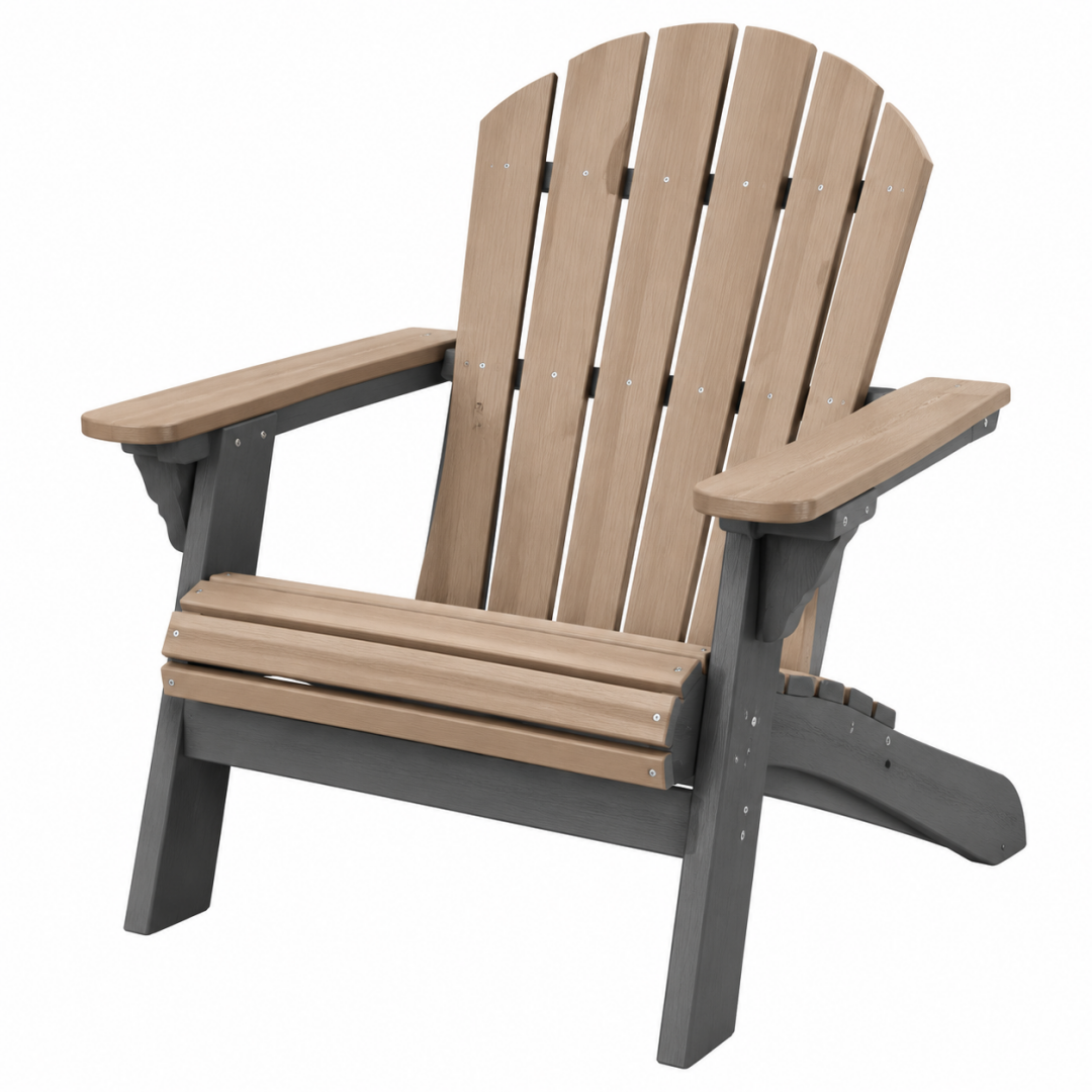 Adirondackstuhl 88 x 82 x 98 cm Kunststoff in Holzoptik Naturbraun Anthrazit für Garten und Terrasse