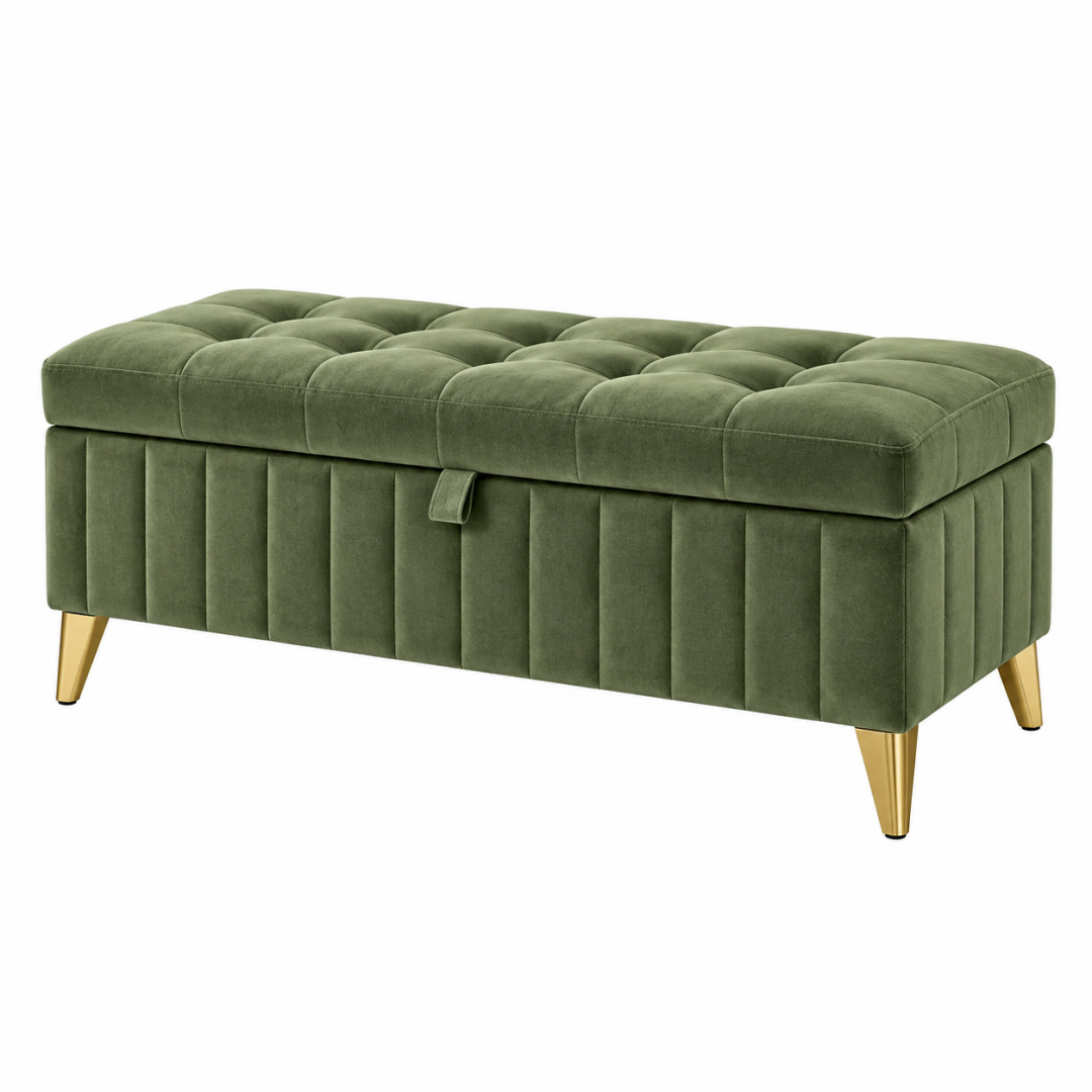 Sitzbank mit Stauraum 120 x 45 x 47 cm Samt Olivgrün gepolstert mit Metallfüßen