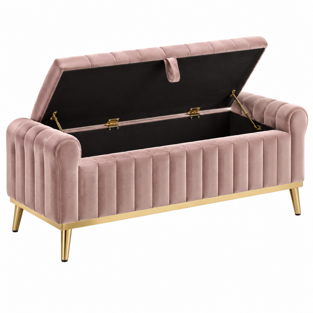 Sitzbank mit Stauraum 150 x 55 x 78 cm Samt Altrosa mit Klappdeckel