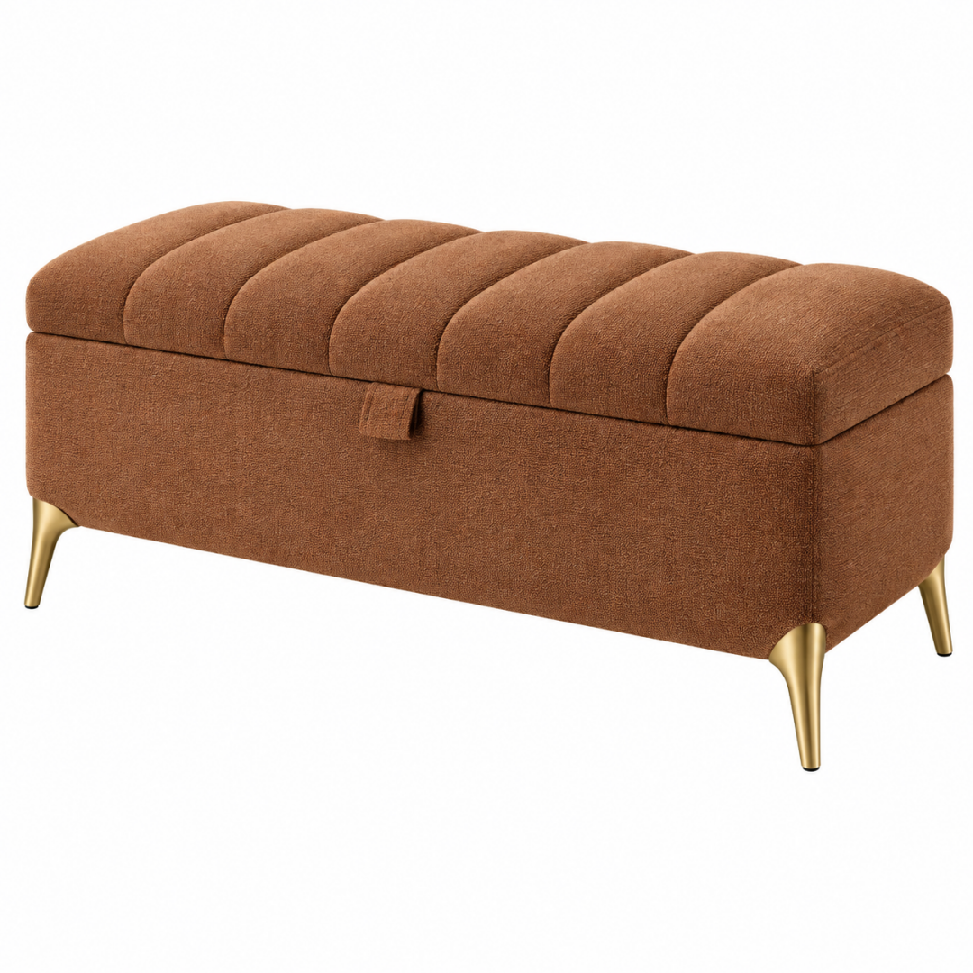 Sitzbank 100 x 40 x 45 cm aus Textil Braun mit Stauraum - gepolsterter Hocker im modernen Stil