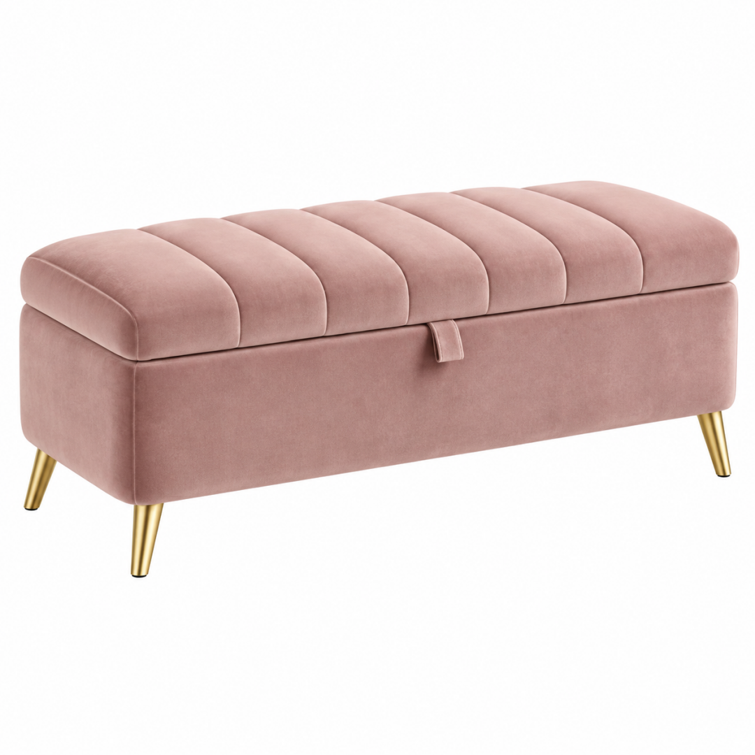 Sitzbank 100 x 40 x 45 cm Samt Rosa mit Stauraum und Metallfüßen