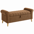 Sitzbank 140 x 50 x 65 cm Teddy-Polyester Braun mit Stauraum und Metallfüßen