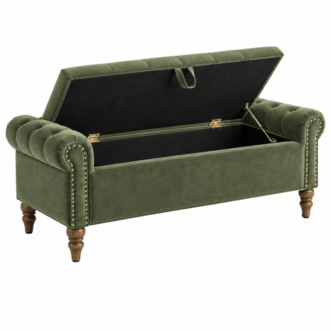 Sitzbank mit Stauraum 150 x 55 x 78 cm Samt Grün Chesterfield-Stil