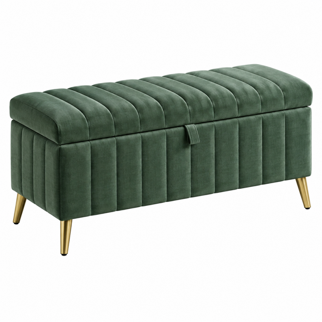 Sitzbank 110 x 45 x 48 cm Dunkelgrün mit Textilbezug und Stauraum - Gepolstert