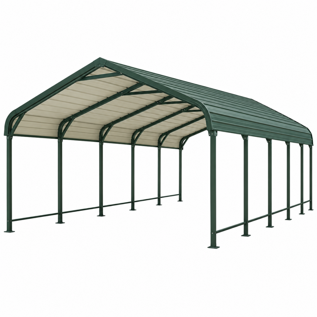 Carport 600 x 300 x 240 cm aus Stahl Grün freistehend mit Satteldach