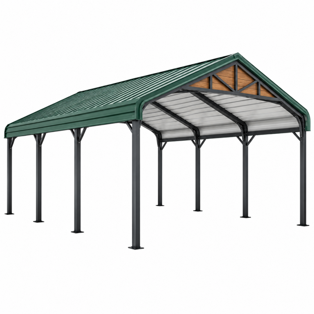 Stahlcarport 600 x 300 x 280 cm Grün Anthrazit - freistehender Wetterschutz mit Satteldach