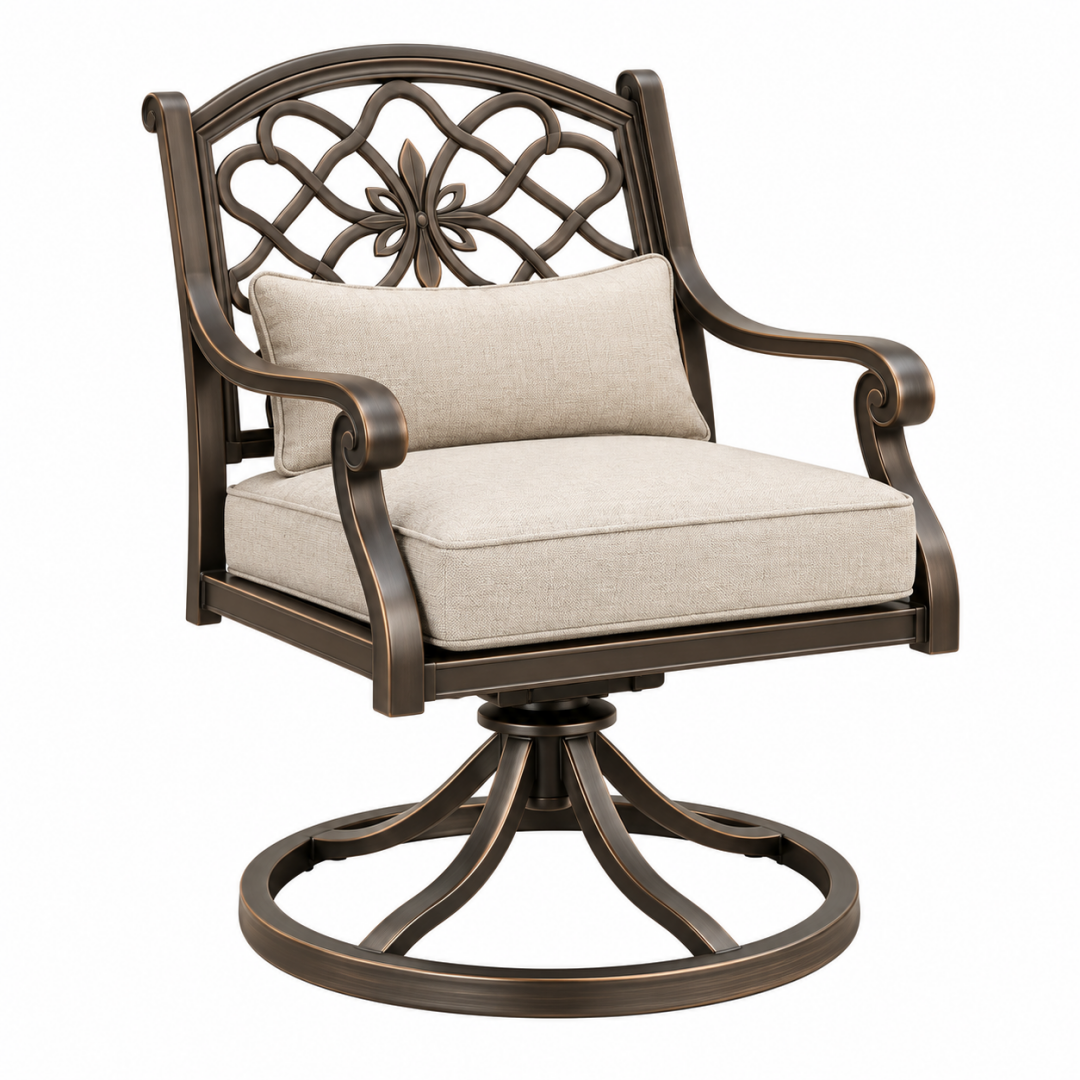 Drehsessel 67 x 70 x 95 cm Metall Braun mit Stoffbezug Beige für Terrasse klassischer Stil