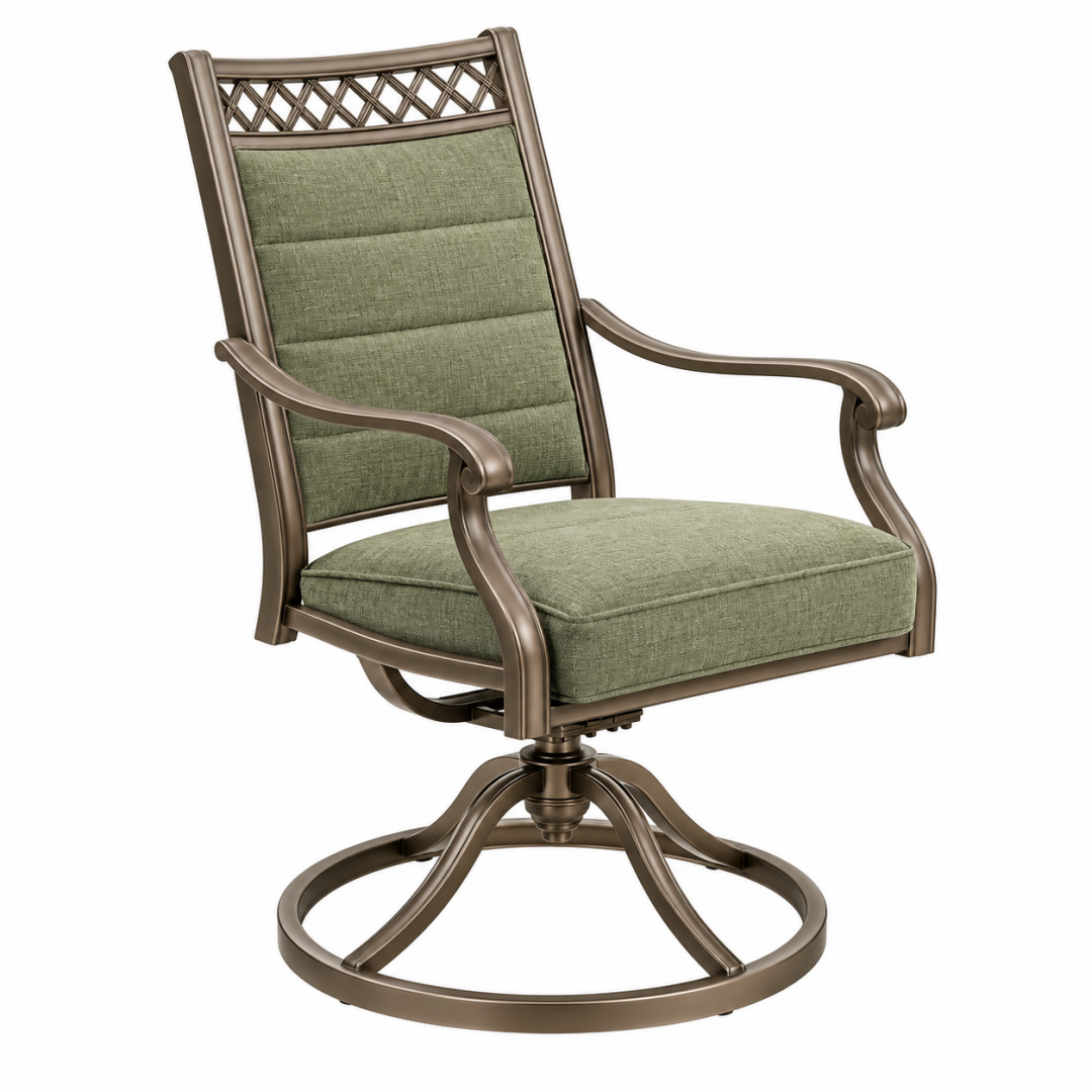 Drehbarer Armlehnstuhl 68 x 76 x 104 cm aus Metall und Textil in Bronze Grün