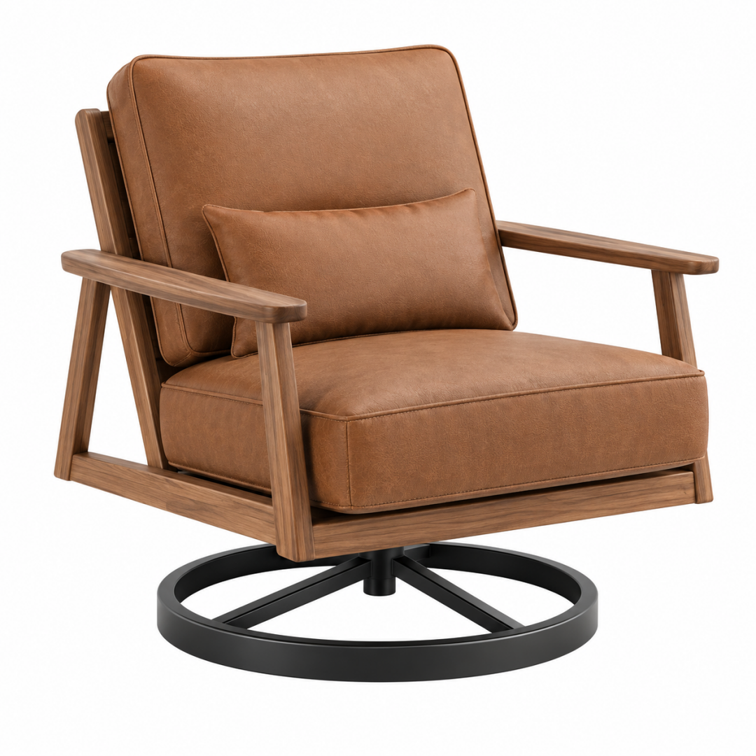 Drehsessel 75 x 85 x 90 cm Kunstleder Braun mit Holzgestell und Drehfunktion