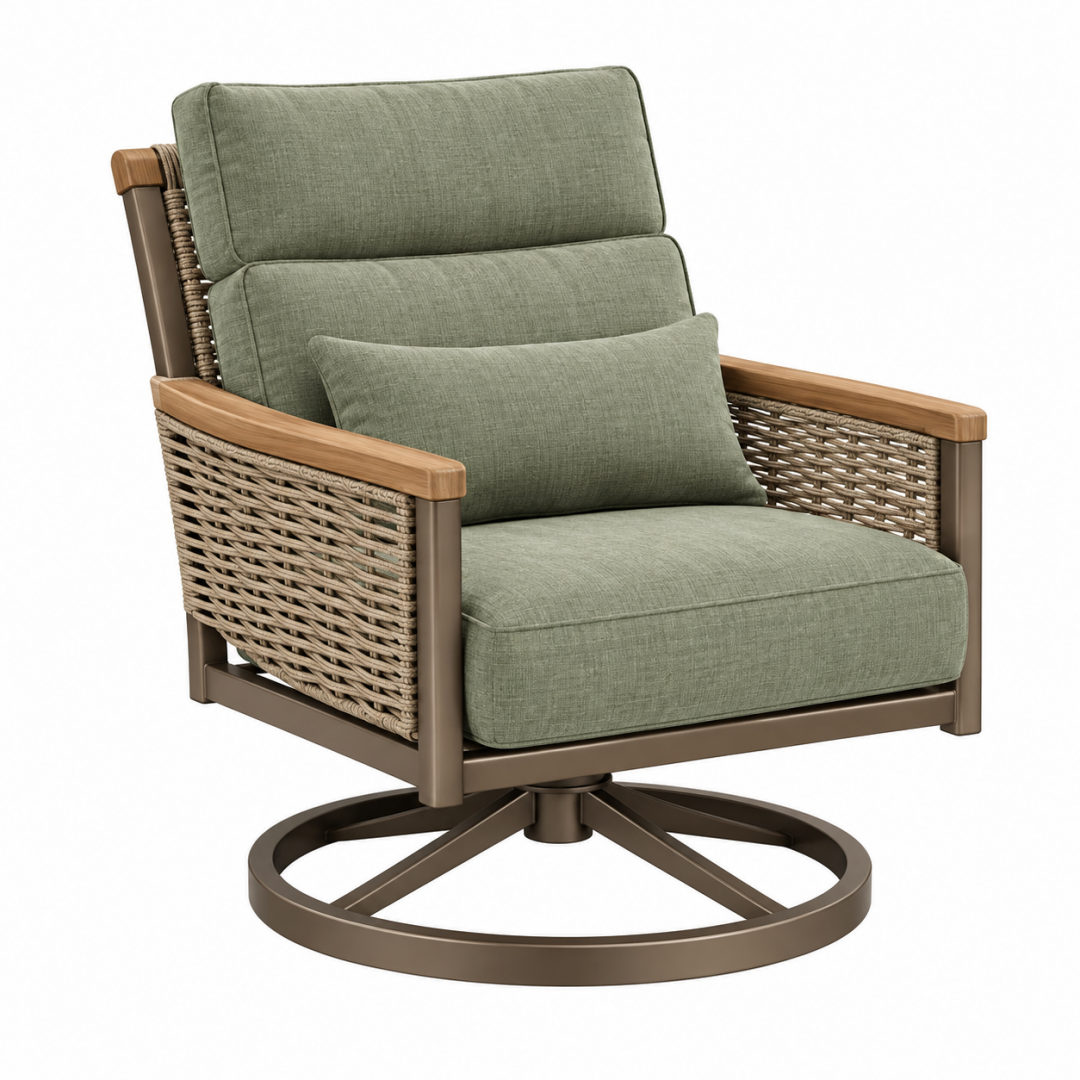 Drehbarer Garten-Loungesessel 82 x 88 x 98 cm Geflecht Metall Grün mit Polsterung