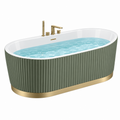 Freistehende Badewanne 170 x 75 x 58 cm aus Acryl in Grün Weiß Gold mit gerippter Verkleidung