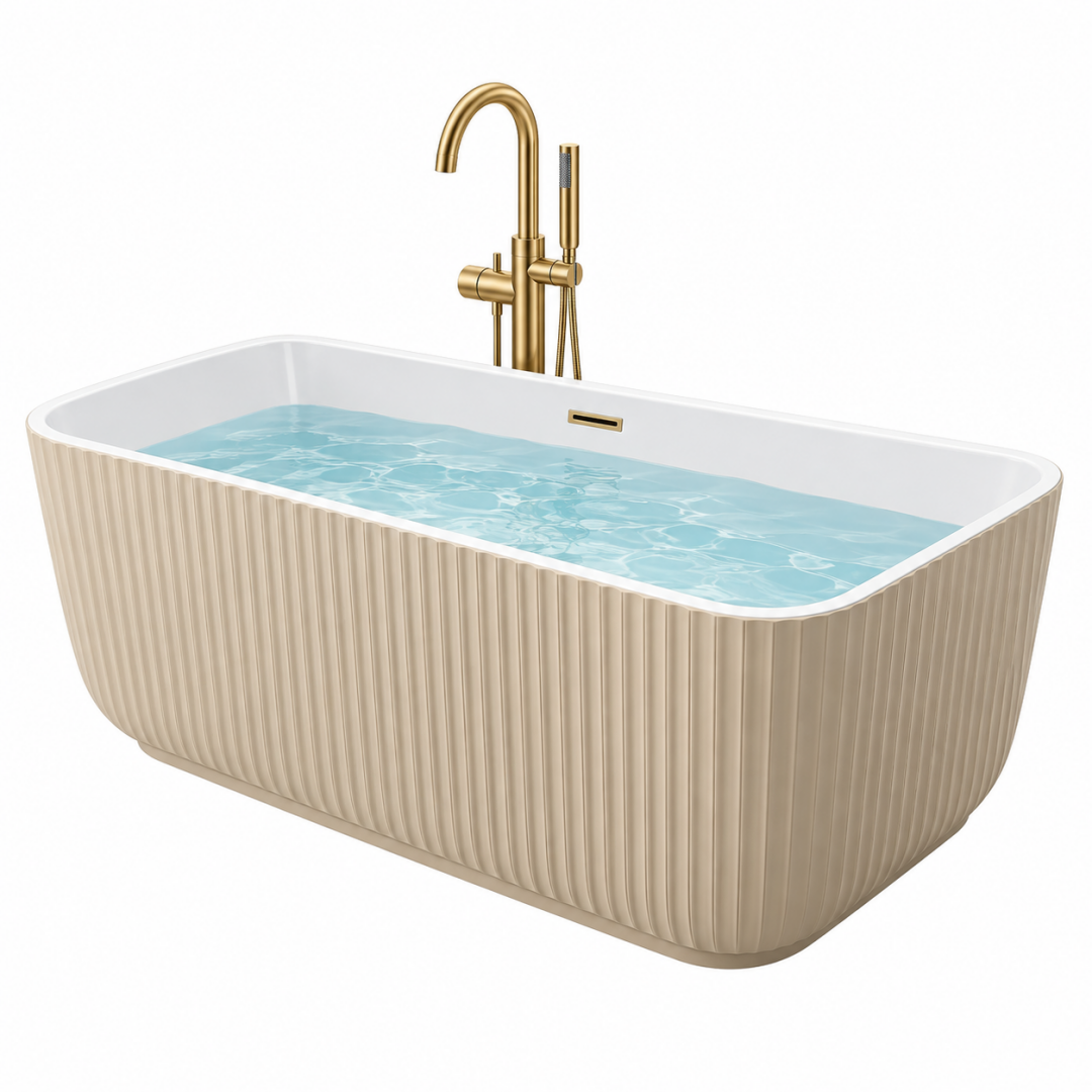 Freistehende Badewanne 170 x 75 x 58 cm aus Acryl Beige Weiß mit geriffelter Oberfläche