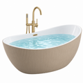 Freistehende Badewanne 170 x 75 x 58 cm Acryl Beige Weiß geriffelt oval