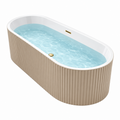 Freistehende Badewanne 170 x 75 cm aus Acryl in Weiß Beige mit geriffelter Verkleidung